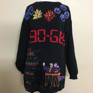 Vintage Sequin City Knit GES Sweater Sequin Bow Floral made in Israel sweater